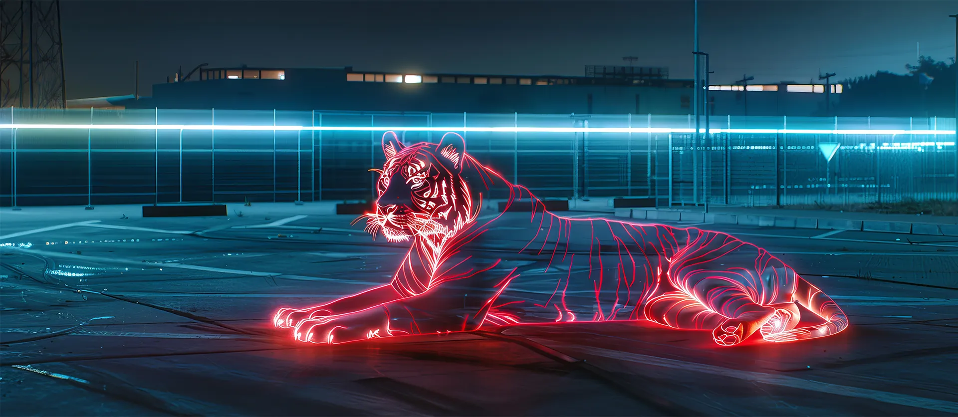 Projektanfrage und Kontakt – leuchtender Hologram-Tiger