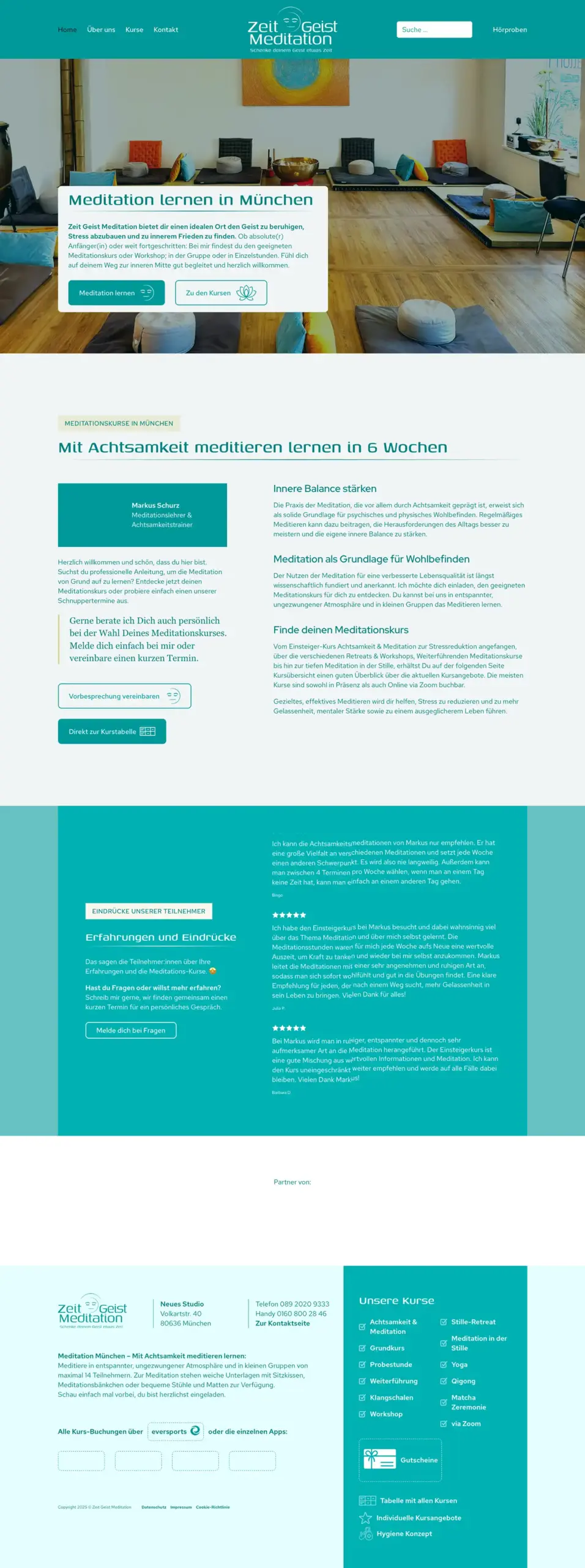 Screenshot Webseite zeitgeistmeditation.de, Meditation in München